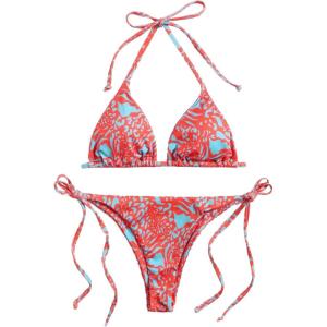 imageMakeMeChic Womens Halter Triangle Thong Bikini Sets High Cut Swimsuit Bathing Suit SwimwearBurnt Orange