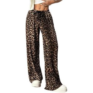 imageMakeMeChic Womens Leopard Print Pants Cheetah Sweatpants Drawstring Waist Wide Leg Baggy Jogger PantsMulticolor