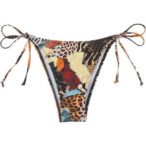 imageMakeMeChic Womens Leopard Print Swim Bottoms Tie Side High Cut Thong Summer Beach Bikini BottomsMulticolor