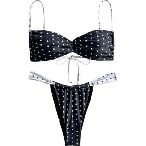 imageMakeMeChic Womens Polka Dots Bikini Set Tie Back Thong Summer Bathing Suit SwimsuitMulticolor