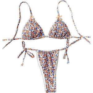 imageMakeMeChic Womens Printed 2 Piece Swimsuit Halter Triangle Bikini Set Tie Side Thong Bathing SuitFloral Multi