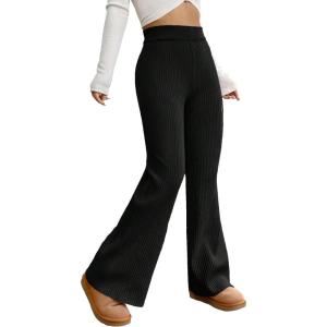 imageMakeMeChic Womens Wide Leg Pants Ribbed Knit High Waist Casual Lounge PantsBlack