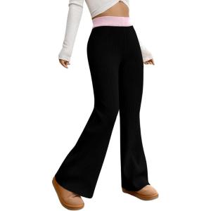 imageMakeMeChic Womens Wide Leg Pants Ribbed Knit High Waist Casual Lounge PantsBlack a