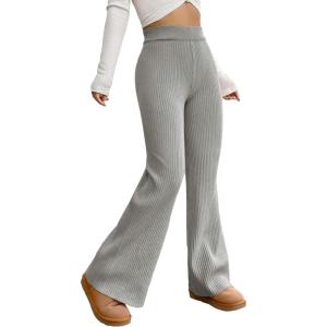 imageMakeMeChic Womens Wide Leg Pants Ribbed Knit High Waist Casual Lounge PantsGrey