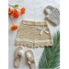 imageMakeMeChic Womens 3D Flower Crochet Micro Mini Shorts Colorblock Scallop Knit Summer ShortsBeige