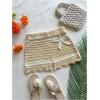 imageMakeMeChic Womens 3D Flower Crochet Micro Mini Shorts Colorblock Scallop Knit Summer ShortsBeige