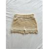 imageMakeMeChic Womens 3D Flower Crochet Micro Mini Shorts Colorblock Scallop Knit Summer ShortsBeige