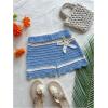 imageMakeMeChic Womens 3D Flower Crochet Micro Mini Shorts Colorblock Scallop Knit Summer ShortsBlue and White