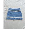 imageMakeMeChic Womens 3D Flower Crochet Micro Mini Shorts Colorblock Scallop Knit Summer ShortsBlue and White
