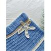 imageMakeMeChic Womens 3D Flower Crochet Micro Mini Shorts Colorblock Scallop Knit Summer ShortsBlue and White