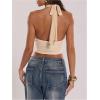 imageMakeMeChic Womens 3D Flower Draped Front Halter Crop Tops Tie Backless Sleeveless TankApricot