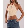 imageMakeMeChic Womens 3D Flower Draped Front Halter Crop Tops Tie Backless Sleeveless TankApricot