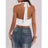 imageMakeMeChic Womens 3D Flower Draped Front Halter Crop Tops Tie Backless Sleeveless TankWhite