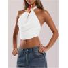 imageMakeMeChic Womens 3D Flower Draped Front Halter Crop Tops Tie Backless Sleeveless TankWhite