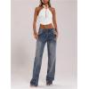 imageMakeMeChic Womens 3D Flower Draped Front Halter Crop Tops Tie Backless Sleeveless TankWhite