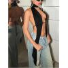 imageMakeMeChic Womens Cheetah Print Halter Top Y2K Tie Front Backless Club Going Out Tank TopsBlack B