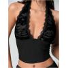 imageMakeMeChic Womens Cheetah Print Top Halter Corset Top Sexy Deep V Neck Going Out TopsBlack