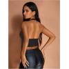 imageMakeMeChic Womens Cheetah Print Top Halter Corset Top Sexy Deep V Neck Going Out TopsBlack Solid