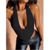 imageMakeMeChic Womens Cheetah Print Top Halter Corset Top Sexy Deep V Neck Going Out TopsBlack Solid