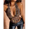imageMakeMeChic Womens Cheetah Print Top Halter Corset Top Sexy Deep V Neck Going Out TopsBrown