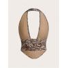 imageMakeMeChic Womens Cheetah Print Top Halter Corset Top Sexy Deep V Neck Going Out TopsMulticolor