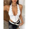 imageMakeMeChic Womens Cheetah Print Top Halter Corset Top Sexy Deep V Neck Going Out TopsWhite