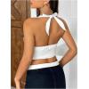 imageMakeMeChic Womens Cheetah Print Top Halter Corset Top Sexy Deep V Neck Going Out TopsWhite