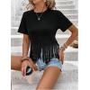 imageMakeMeChic Womens Crew Neck Short Sleeve T Shirt Top Fringe Tassel Summer Casual Tee TopsBlack