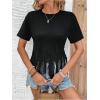 imageMakeMeChic Womens Crew Neck Short Sleeve T Shirt Top Fringe Tassel Summer Casual Tee TopsBlack