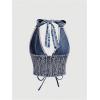 imageMakeMeChic Womens Denim Top Lace Up Sleeveless Halter V Neck Backless Y2K Denim Crop Top VestDark Wash a