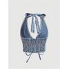 imageMakeMeChic Womens Denim Top Lace Up Sleeveless Halter V Neck Backless Y2K Denim Crop Top VestLight Wash