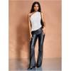imageMakeMeChic Womens Faux Leather One Shoulder Sleeveless Y2k Tank Top Asymmetrical Ruched Festival Rave TopsApricot