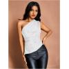 imageMakeMeChic Womens Faux Leather One Shoulder Sleeveless Y2k Tank Top Asymmetrical Ruched Festival Rave TopsApricot