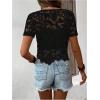 imageMakeMeChic Womens Floral Guipure Lace Sheer See Through Short Sleeve Round Neck Crop Top Tee ShirtsBlack