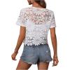 imageMakeMeChic Womens Floral Guipure Lace Sheer See Through Short Sleeve Round Neck Crop Top Tee ShirtsWhite
