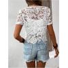 imageMakeMeChic Womens Floral Guipure Lace Sheer See Through Short Sleeve Round Neck Crop Top Tee ShirtsWhite Asymmetrical
