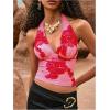 imageMakeMeChic Womens Floral Halter Crop Tops Tie Back Sleeveless Fitted TankHot Pink