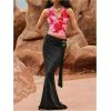 imageMakeMeChic Womens Floral Halter Crop Tops Tie Back Sleeveless Fitted TankHot Pink
