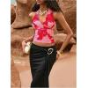 imageMakeMeChic Womens Floral Halter Crop Tops Tie Back Sleeveless Fitted TankHot Pink