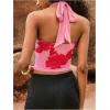 imageMakeMeChic Womens Floral Halter Crop Tops Tie Back Sleeveless Fitted TankHot Pink