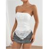 imageMakeMeChic Womens Floral Lace Strapless Tube Top Ruched Backless Y2k Bandeau TopsWhite