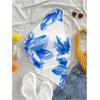 imageMakeMeChic Womens Floral One Shoulder Tank Top Ruched Asymmetrical Sleeveless Y2k TopsBlue and White