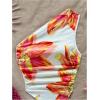 imageMakeMeChic Womens Floral One Shoulder Tank Top Ruched Asymmetrical Sleeveless Y2k TopsOrange and White