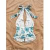 imageMakeMeChic Womens Floral Print Halter Top Shirred Lettuce Trim Knot Front Summer ShirtGreen