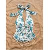 imageMakeMeChic Womens Floral Print Halter Top Shirred Lettuce Trim Knot Front Summer ShirtGreen