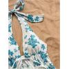 imageMakeMeChic Womens Floral Print Halter Top Shirred Lettuce Trim Knot Front Summer ShirtGreen
