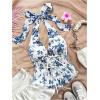 imageMakeMeChic Womens Floral Print Halter Top Shirred Lettuce Trim Knot Front Summer ShirtMulticolor