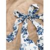 imageMakeMeChic Womens Floral Print Halter Top Shirred Lettuce Trim Knot Front Summer ShirtMulticolor