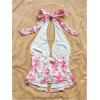 imageMakeMeChic Womens Floral Print Halter Top Shirred Lettuce Trim Knot Front Summer ShirtPink