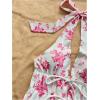 imageMakeMeChic Womens Floral Print Halter Top Shirred Lettuce Trim Knot Front Summer ShirtPink